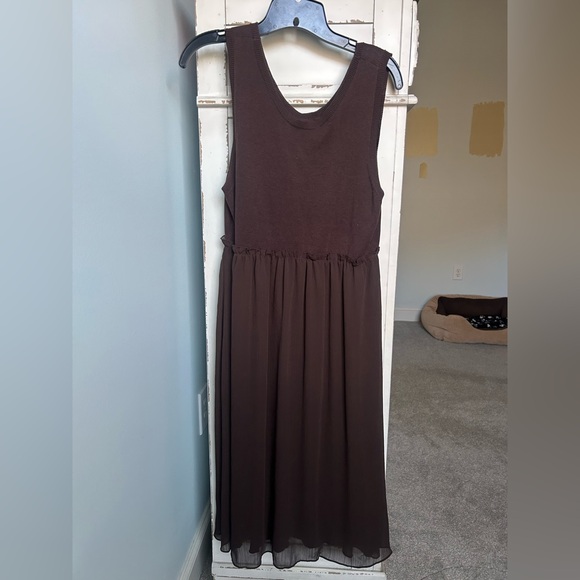 Y2K DIALOGUE Chocolate Brown Sleeveless Silk Blend Mixed Media Midi Dress | Sz M - Picture 3 of 11